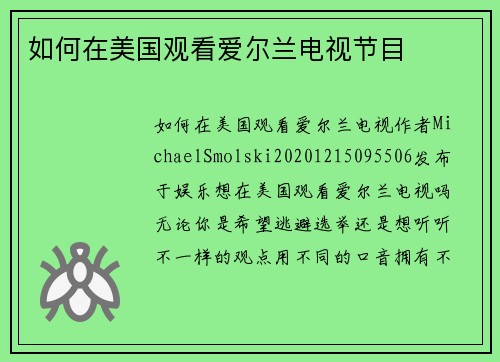 如何在美国观看爱尔兰电视节目